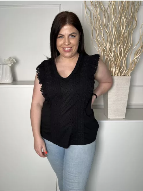 Fat Face (M) Fekete Anyagában Mintás, Horgolt Szegélyes Hátul Végig Gombos Felső