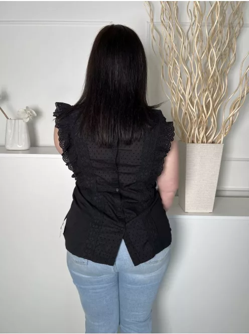 Fat Face (M) Fekete Anyagában Mintás, Horgolt Szegélyes Hátul Végig Gombos Felső