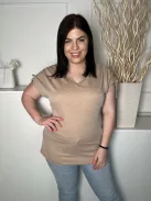 TU (L) Barna Ujján Húzott, Megkötős V Kivágású, Rugalmas Anyagú Felső