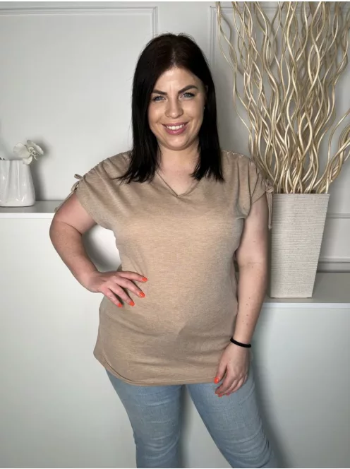 TU (L) Barna Ujján Húzott, Megkötős V Kivágású, Rugalmas Anyagú Felső