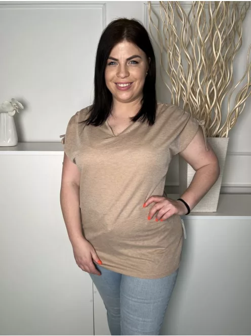 TU (L) Barna Ujján Húzott, Megkötős V Kivágású, Rugalmas Anyagú Felső