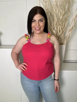 Shein (L) Pink Színes Lánc Pántos Rugalmas Anyagú Felső