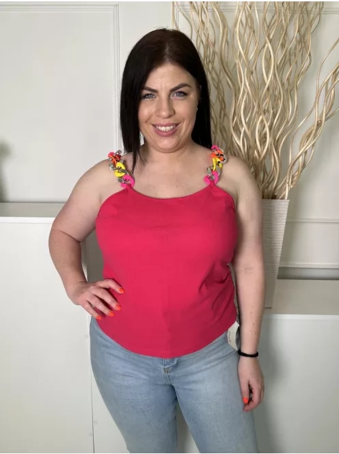 Shein (L) Pink Színes Lánc Pántos Rugalmas Anyagú Felső