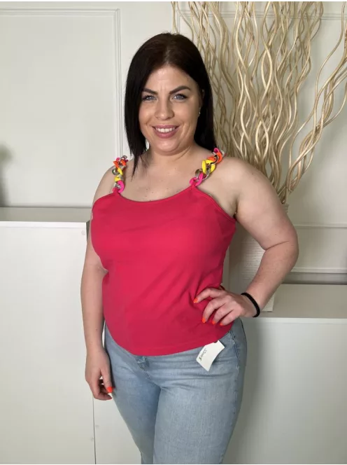 Shein (L) Pink Színes Lánc Pántos Rugalmas Anyagú Felső