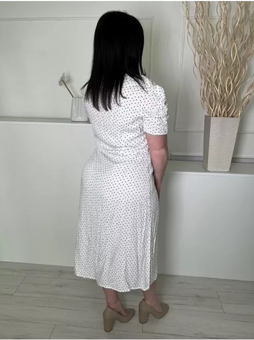 TU (L) Fehér Fekete Pöttyös, Elől Végig Gombos Buggyos Vállú Ruha