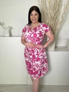 Boden (L) Fehér Pink Mintás, Derékban Szabott Oldalt Cipzáros, Zsebes, 100% Len Ruha