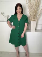 Papaya (L) Fűzöld Elől Végig Gombos, Ujján Megkötős V Kivágású Ruha