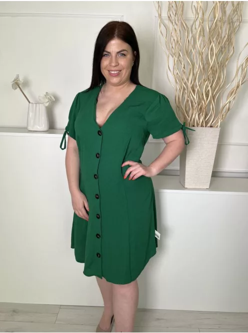 Papaya (L) Fűzöld Elől Végig Gombos, Ujján Megkötős V Kivágású Ruha