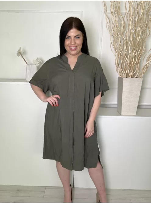 ÚJ H&M (XL) Khaki Mellnél Díszhajtásos Bőfazonú, Oldalt Sliccelt Ruha