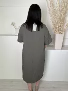 ÚJ H&M (XL) Khaki Mellnél Díszhajtásos Bőfazonú, Oldalt Sliccelt Ruha