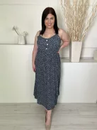 Shein (L) Sötétkék Apró Virágos, Mellnél Díszgombos Pántos Ruha