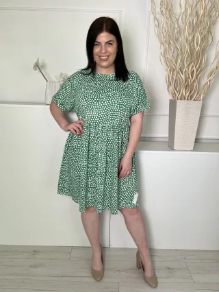   New Look (L) Zöld Fehér Foltmintás Felvarrt Ujjvégű, 100% Pamut Ruha