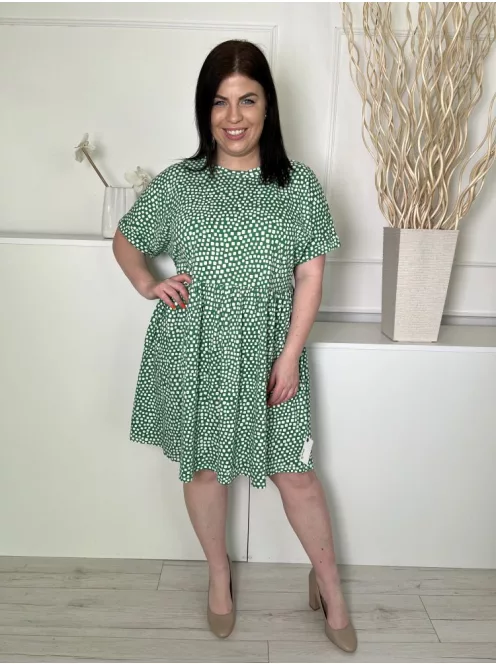 New Look (L) Zöld Fehér Foltmintás Felvarrt Ujjvégű, 100% Pamut Ruha