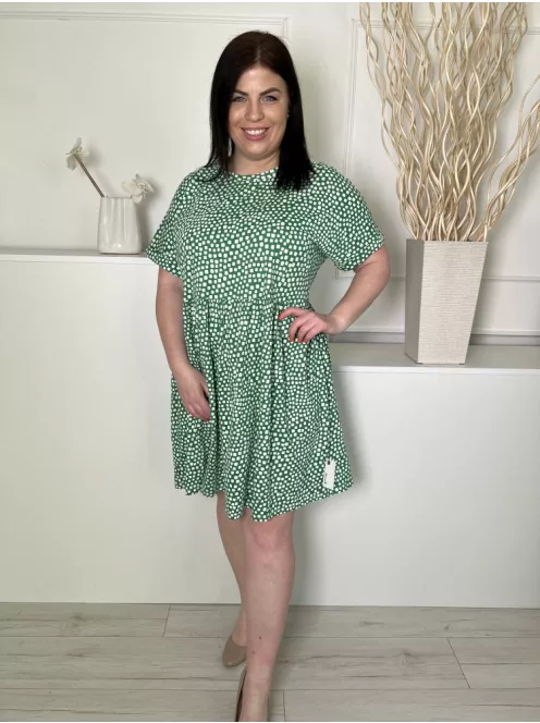 New Look (L) Zöld Fehér Foltmintás Felvarrt Ujjvégű, 100% Pamut Ruha