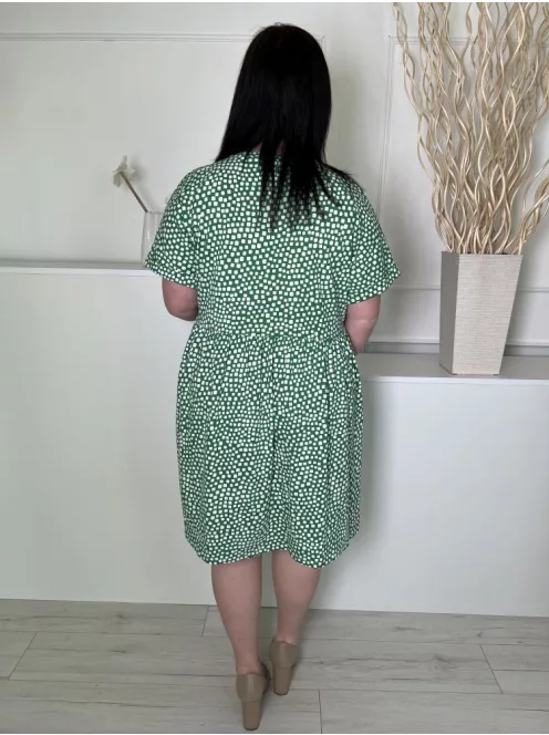 New Look (L) Zöld Fehér Foltmintás Felvarrt Ujjvégű, 100% Pamut Ruha