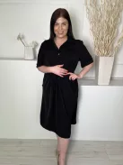  (L) Fekete Mellnél Gombos, Derékban Összehúzható Megkötős, Felvarrt Ujjvégű Ruha