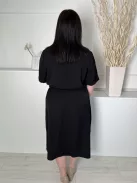  (L) Fekete Mellnél Gombos, Derékban Összehúzható Megkötős, Felvarrt Ujjvégű Ruha