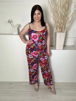   TU (L) Rőtbarna Színes Mintás, Pántos Rugalmas Anyagú Overál