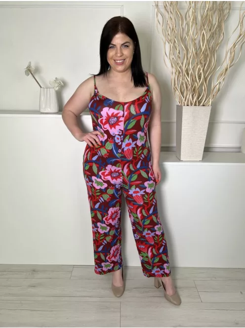 TU (L) Rőtbarna Színes Mintás, Pántos Rugalmas Anyagú Overál