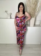 TU (L) Rőtbarna Színes Mintás, Pántos Rugalmas Anyagú Overál