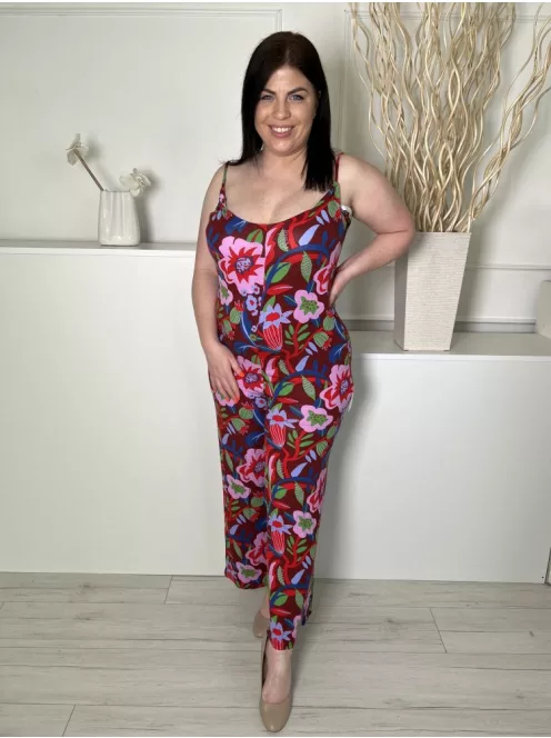 TU (L) Rőtbarna Színes Mintás, Pántos Rugalmas Anyagú Overál