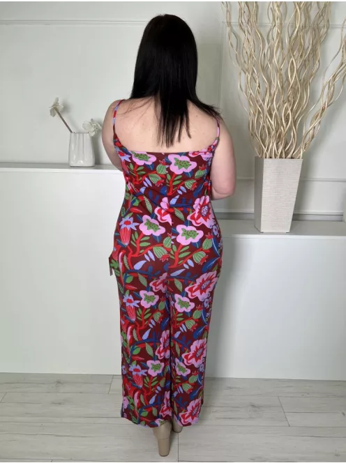 TU (L) Rőtbarna Színes Mintás, Pántos Rugalmas Anyagú Overál