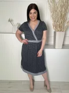 Maine (L) Fekete Fehér Mintás, Mellnél Díszlapolású Rugalmas Anyagú Ruha