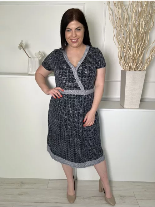 Maine (L) Fekete Fehér Mintás, Mellnél Díszlapolású Rugalmas Anyagú Ruha