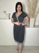 Maine (L) Fekete Fehér Mintás, Mellnél Díszlapolású Rugalmas Anyagú Ruha