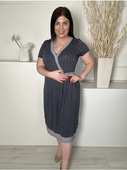 Maine (L) Fekete Fehér Mintás, Mellnél Díszlapolású Rugalmas Anyagú Ruha