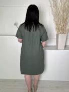 Next (L) Khaki Mellnél Patentos, 55% Len Alapanyagú Bőfazonú, Zsebes Ruha