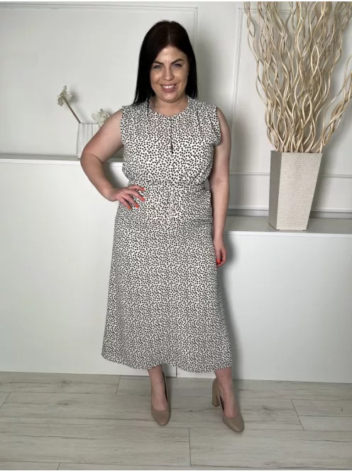 H&M (L) Drapp Fekete Pöttyös, Elől Nyakban Gombos Derékban Húzott, Bélelt Ruha