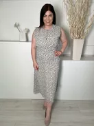 H&M (L) Drapp Fekete Pöttyös, Elől Nyakban Gombos Derékban Húzott, Bélelt Ruha