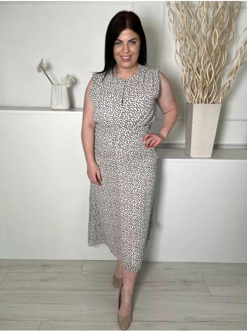 H&M (L) Drapp Fekete Pöttyös, Elől Nyakban Gombos Derékban Húzott, Bélelt Ruha