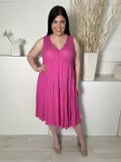 ÚJ New Collection (L) Pink Felül Horgoltmintás Fodros Aljú, Enyhén Áttetsző Ruha