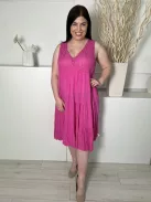 ÚJ New Collection (L) Pink Felül Horgoltmintás Fodros Aljú, Enyhén Áttetsző Ruha