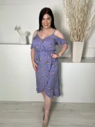 Oasis (L) Lila Apró Színes Virágos, Nyitott Vállú Pántos, Díszlapolású, Fodros Szegélyes Ruha