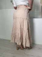 Primark (M) Világosbarna Darázsolt Derekú, 100% Pamut Fodros, Anyagában Mintás Szoknya