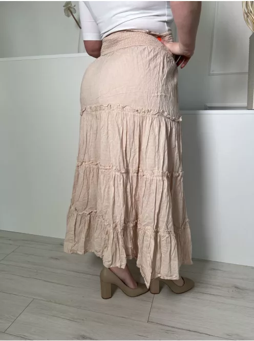 Primark (M) Világosbarna Darázsolt Derekú, 100% Pamut Fodros, Anyagában Mintás Szoknya