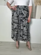 New Look (L) Fekete Fehér Mintás, Hátul Gumisderekú Zsebes, Bőszárú Nadrág