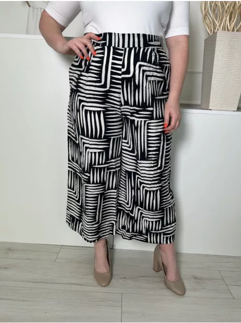 New Look (L) Fekete Fehér Mintás, Hátul Gumisderekú Zsebes, Bőszárú Nadrág