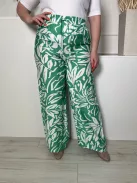 TU (L) Zöld Fehér Mintás, Derékban Összehúzható Megkötős, Bőszárú Nadrág