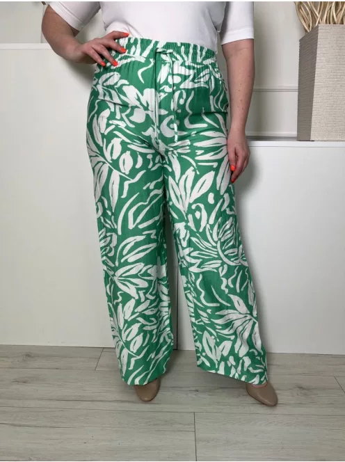 TU (L) Zöld Fehér Mintás, Derékban Összehúzható Megkötős, Bőszárú Nadrág