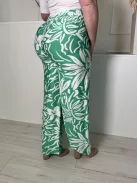 TU (L) Zöld Fehér Mintás, Derékban Összehúzható Megkötős, Bőszárú Nadrág