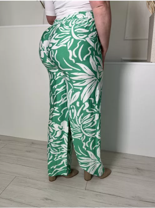 TU (L) Zöld Fehér Mintás, Derékban Összehúzható Megkötős, Bőszárú Nadrág