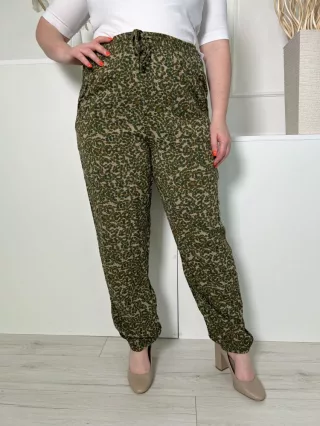   Roxy (XL) Khaki Zöld Mintás, Derékban Összehúzható Megkötős, Zsebes, Gumírozot Aljú Nadrág