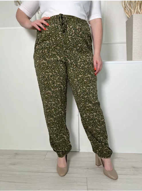 Roxy (XL) Khaki Zöld Mintás, Derékban Összehúzható Megkötős, Zsebes, Gumírozot Aljú Nadrág