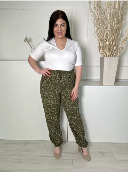 Roxy (XL) Khaki Zöld Mintás, Derékban Összehúzható Megkötős, Zsebes, Gumírozot Aljú Nadrág