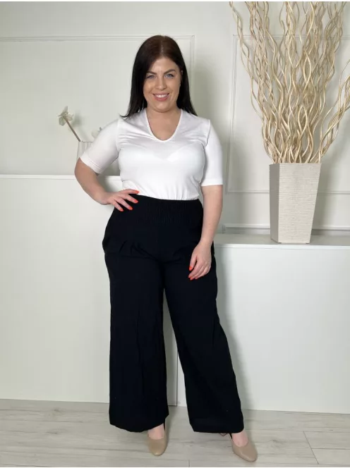  (XL) Fekete Derékban Darázsolt, Zsebes Bőszárú Nadrág