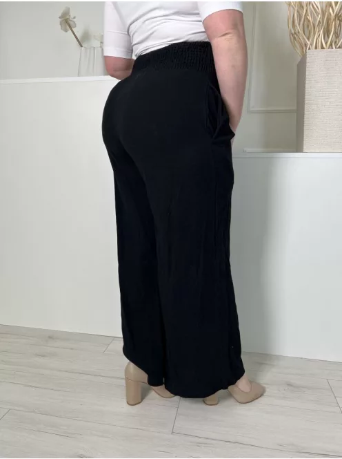  (XL) Fekete Derékban Darázsolt, Zsebes Bőszárú Nadrág